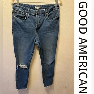Good American Distressed Skinny Jeans Women’s 10 / 30 Raw Hem 26” Inseam